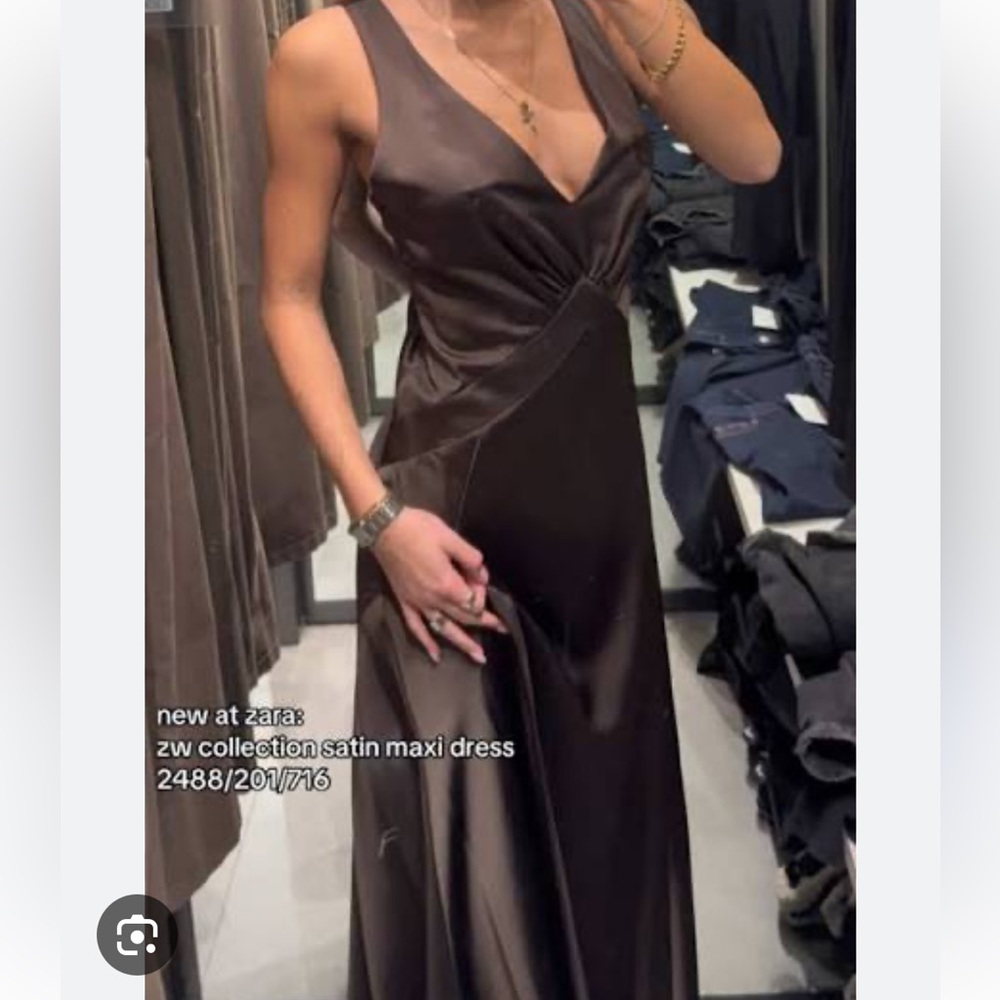 Zara Brown Maxi Dress with Slit - Picture 3 of 10
